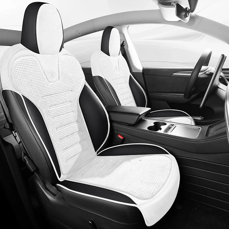 Custom Fit Car Accessories Suede Saddle Seat Cushion Pad Half Covered For Tesla Model Y