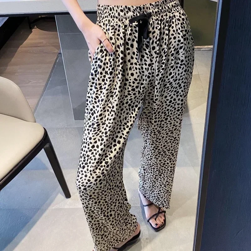 Home Tie-dye Wide-leg Pants Ladies Fashion Trousers New Style 2023 Autumn High Waist Leopard Print Casual Pants Trend