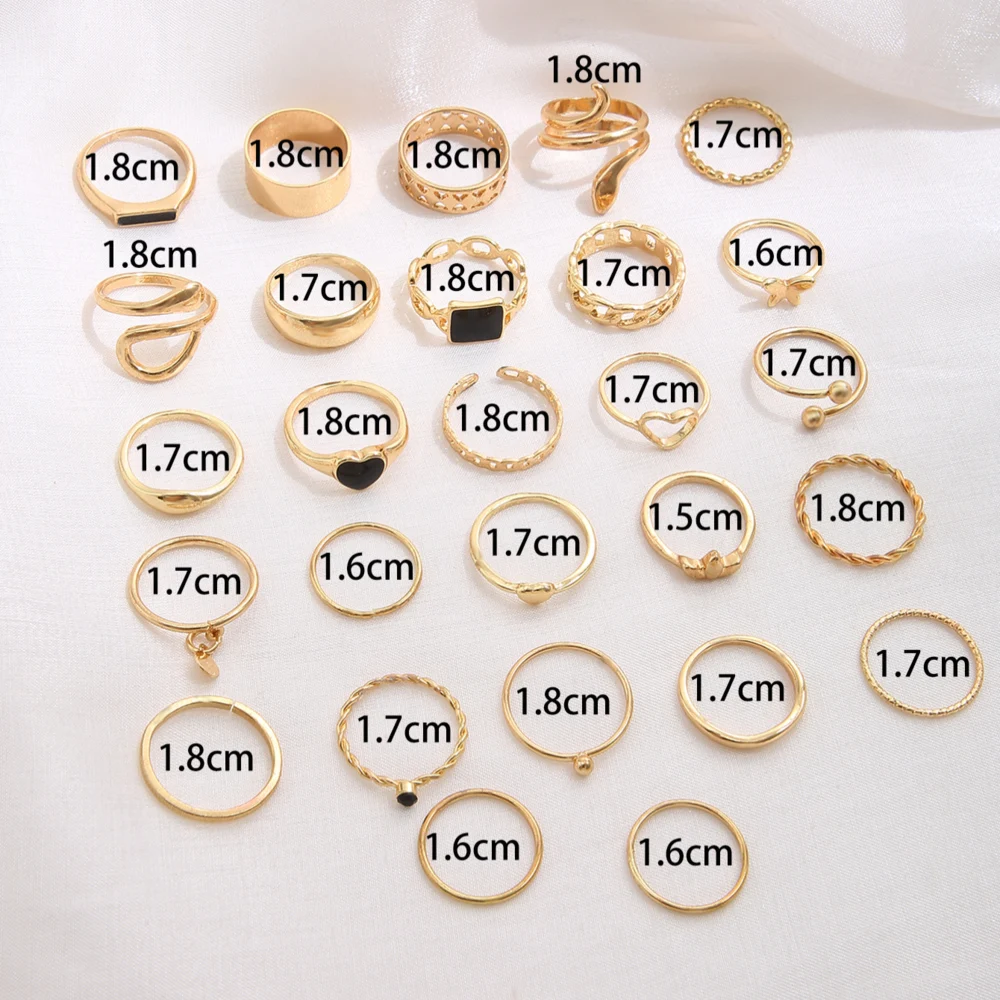 Ring Set 27PCS Vintage Heart Snake Butterfly Rings for Women