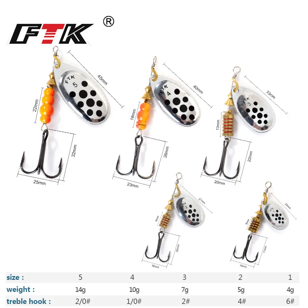 FTK Metal Spiner Bait Fishing Lure 4g-14g Spinner Copper Metal Fishing Spoon Lure For Trout Perch Pike Salmon Spinnerbait Tackle