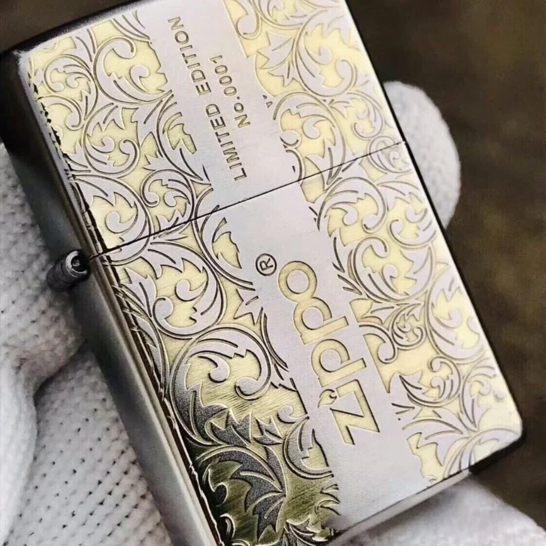 Zippo çakmak Sınırlı Üretim Vintage Altın Çiçek Desenli Çiçek Sanatı Rüzgar Geçirmez Koleksiyon Aksesuar kutuda