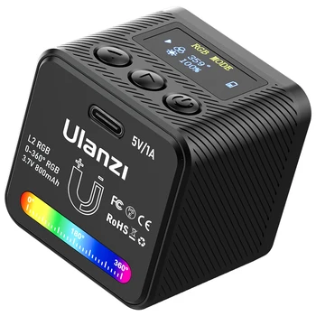 Ulanzi RGB 미니 마그네틱 비디오 라이트, 고프로 히어로 12 11 10 9 8 7 6 DSLR LED 카메라 라이트, 벌집 디퓨저 램프 키트 포함, L2