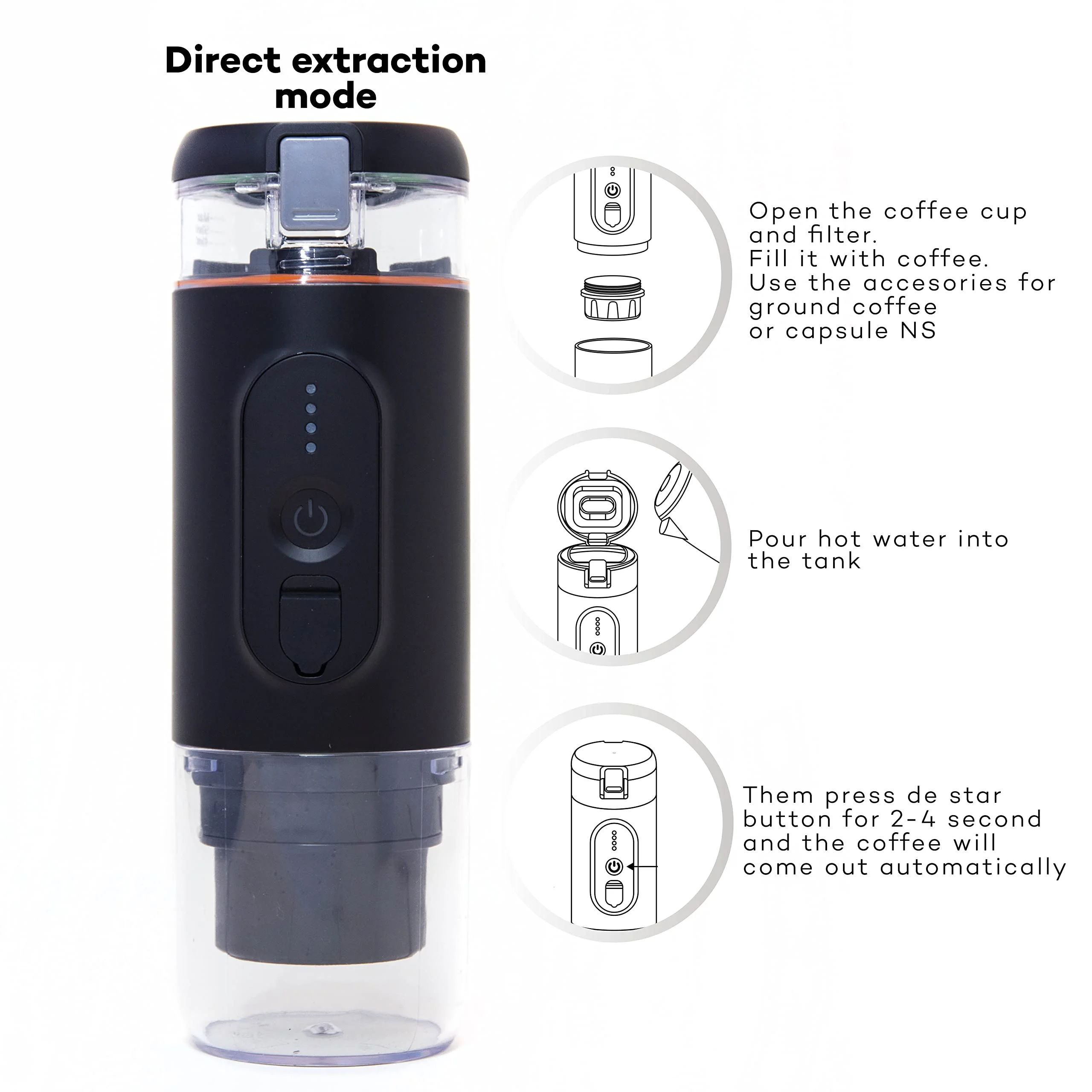 Portable Espresso Maker 20 Bar Pressure Fast Heating USB Type-C Rechargeable Compatible with Ground coffee and NS Pods