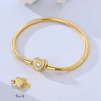 Original 925 Sterling Silver Gold Bracelet Bangle Golden Heart Star Four-Leaf Clover Bracelet Snake Chain For Women Gold Jewelry 2