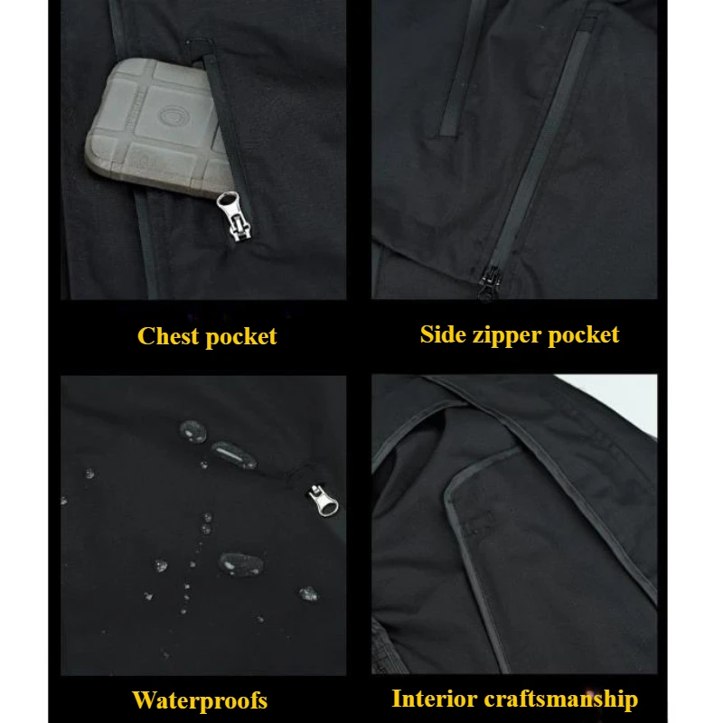 Mens Combat Sets Outdoor Wear-resistant Hooded Tactical Jacket+Multi Pocket Hunting Pants 2-piece Waterproof Training Suits 6