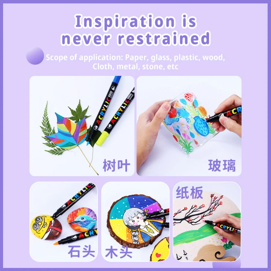 스케치 마커 세트, 듀얼 브러시 아크릴 페인트 펜, 캘리그라피 레터링, 바위 유리 캔버스, 금속 세라믹 목재, 84/36 색상