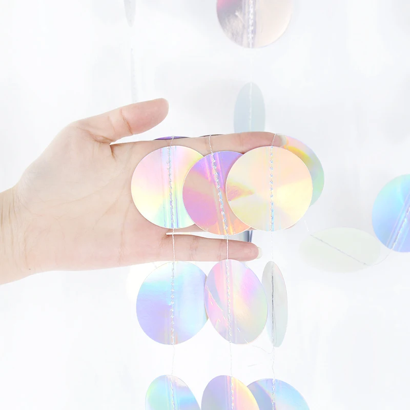Laser Mirror Paper Star Dot Garland for Wedding Kids 1st Mermaid Birthday Party Decoration Baby Shower Christmas Hanging Banner