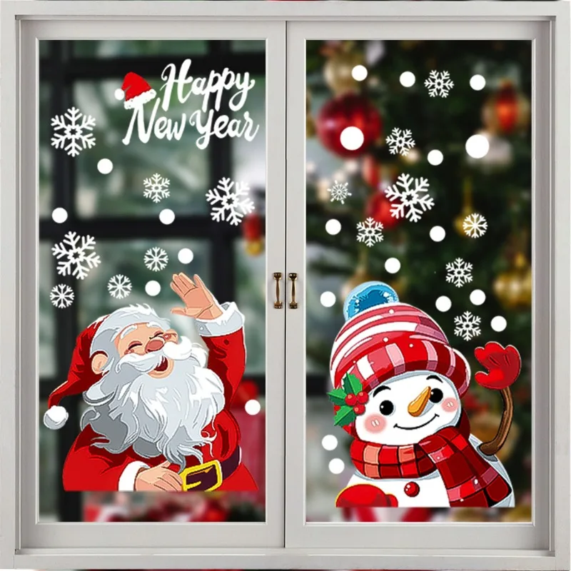 Christmas Window Stickers Snowflake Santa Claus Elk Sticker PVC Static Glass Sticker Window Film Home New Year Decoration Decal