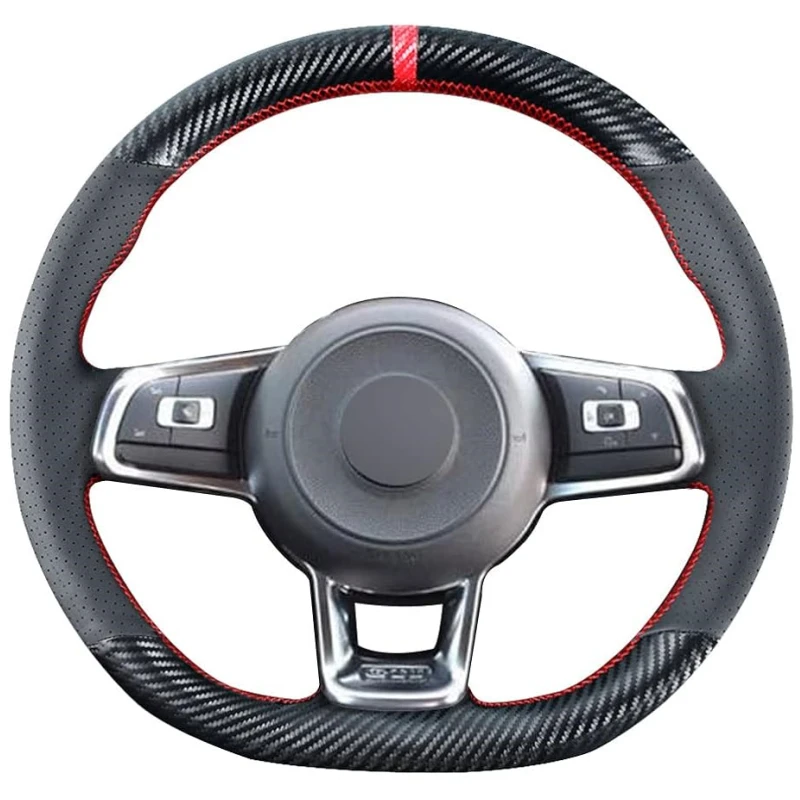 Coprivolante In Pelle In Fibra Di Carbonio Per Volkswagen Vw Golf Gti 7 Mk7 Gtd Gte 7 Golf R Jetta Polo (R-Line) Arteon 2013-2021