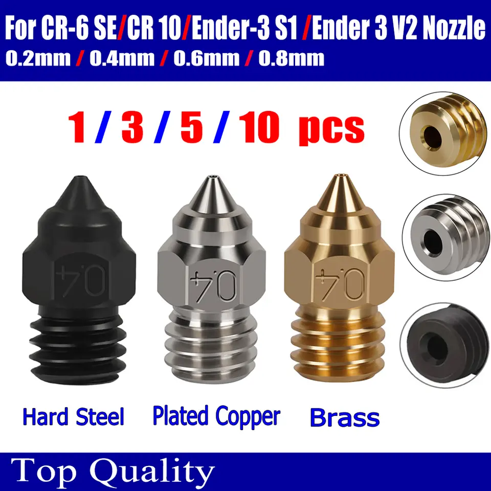 MK8 Nozzle For CR-6 SE Hard Steel Brass Copper Plated Nozzles for CR6 SE CR5 Pro Ender 3 S1 Pro CR10 V2 Ender5 Nozzle 0.4 0.6mm image 1