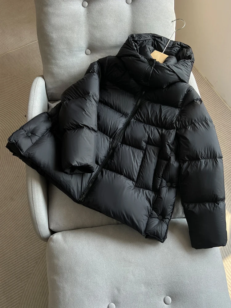 High quality short down jacket for women Hooded A-line puffer coat