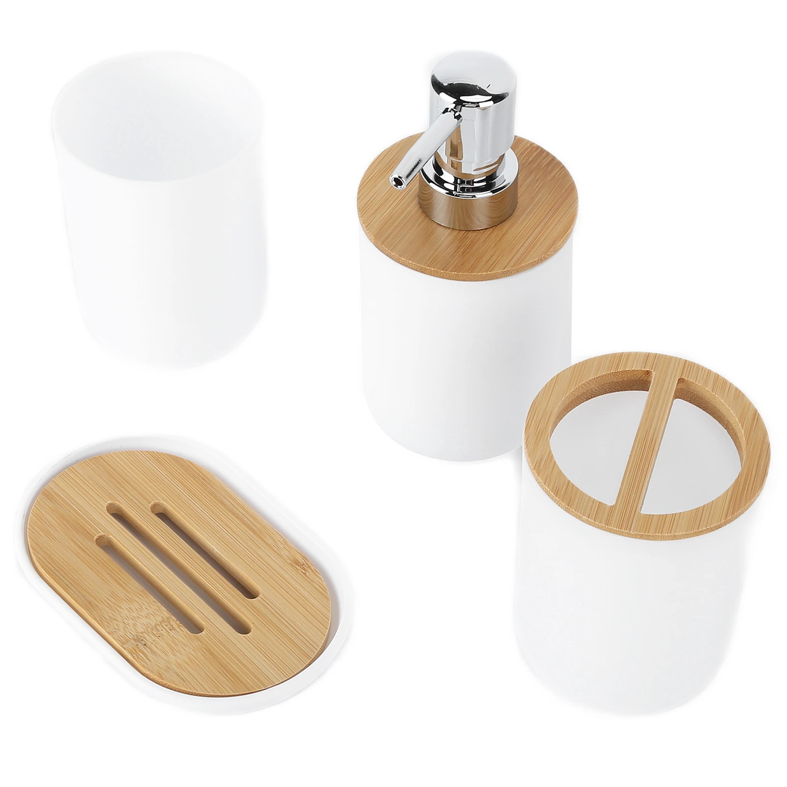 Bamboo Waterproof Bathroom Accessory Set Toothbrush Holder Dispenser Image 6