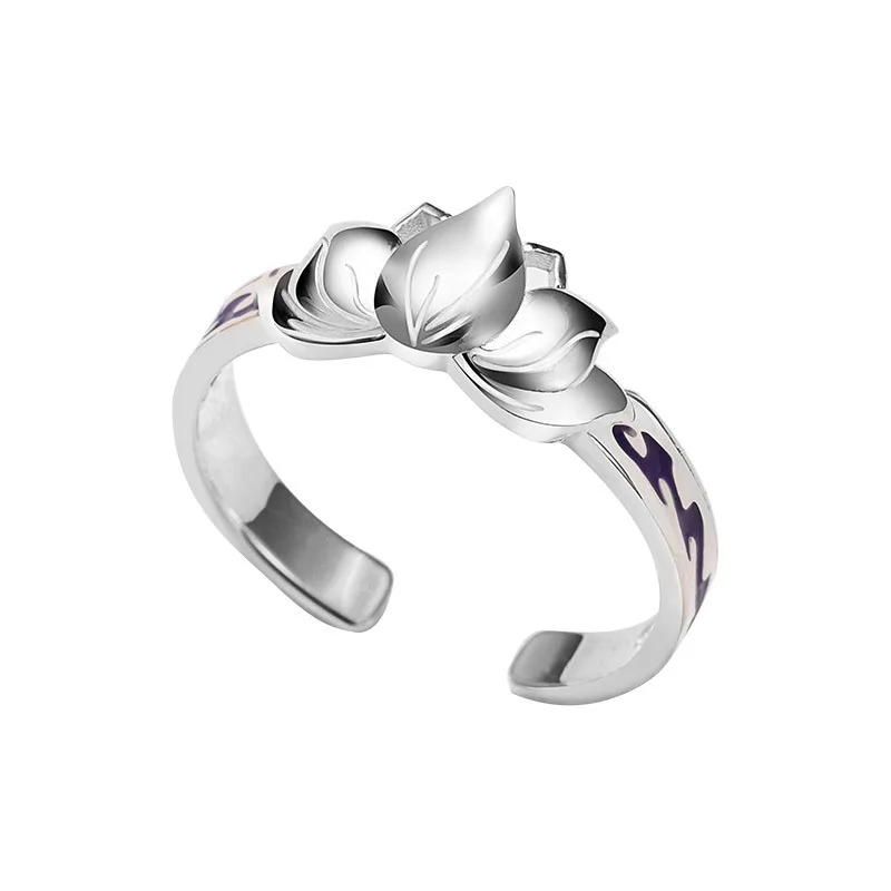 Retro chinesische Cloi sonne Lotus Blumen ring für Frauen Punk Gothic Vintage offenen Ring hand gefertigten Designer Schmuck Unisex Accessoires – Detail 7