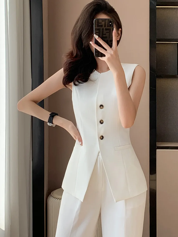 Tesco Solid Blazer Vest Wide Leg Pants Sets For Women 2024 Sleeveless Tops New In Matching Sets Women's Suit For Spring Summer