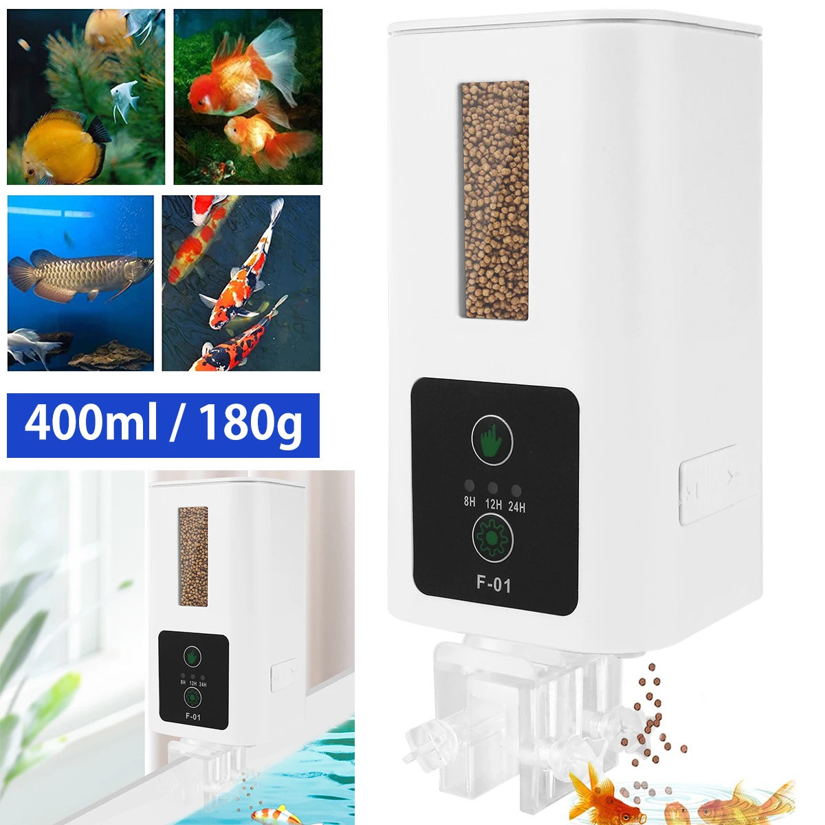 

400ml Automatic Fish Feeder Intelligent Timing Aquarium Food Dispenser Reusable Aquarium Tank Timer Auto Feeder Large Capacity