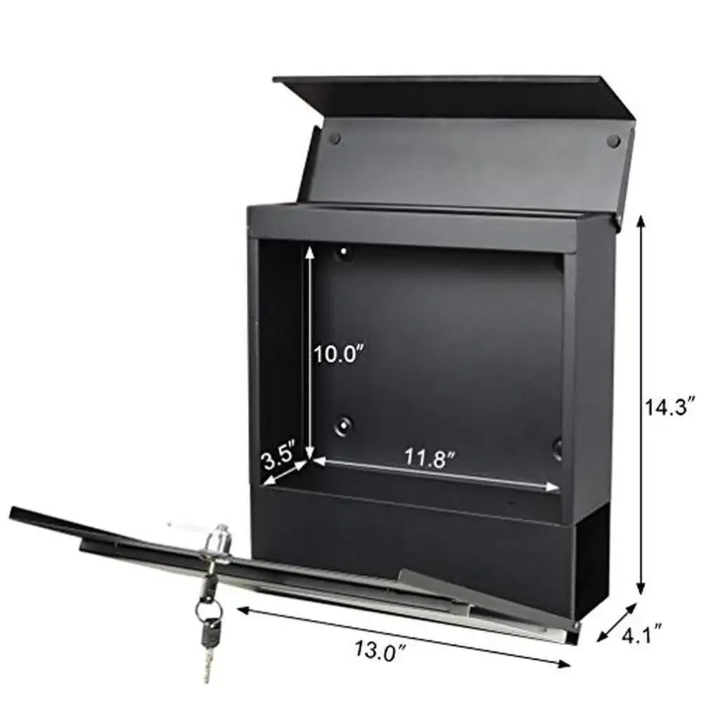 Lockable Wall Mounted Mailbox with Large Capacity and Newspaper Bucket Durable Alloy Steel Construction Waterproof Cover Black