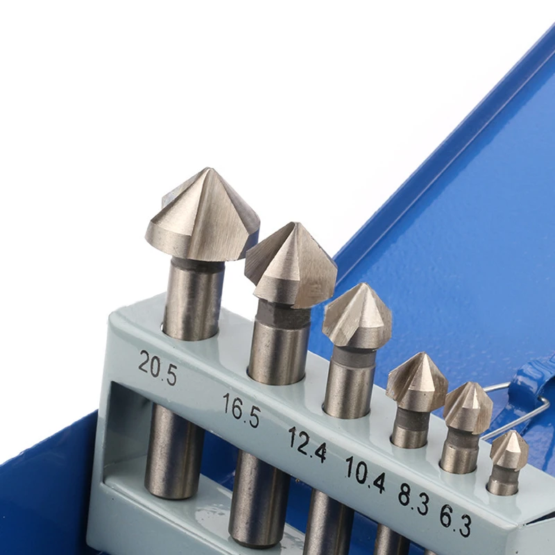 

6Pcs 3 Flutes 90 Degree HSS Chamfering Cutter Woodworking Milling Cutter Countersink Drill Bit Hole Opener Set 6.3-20.5mm