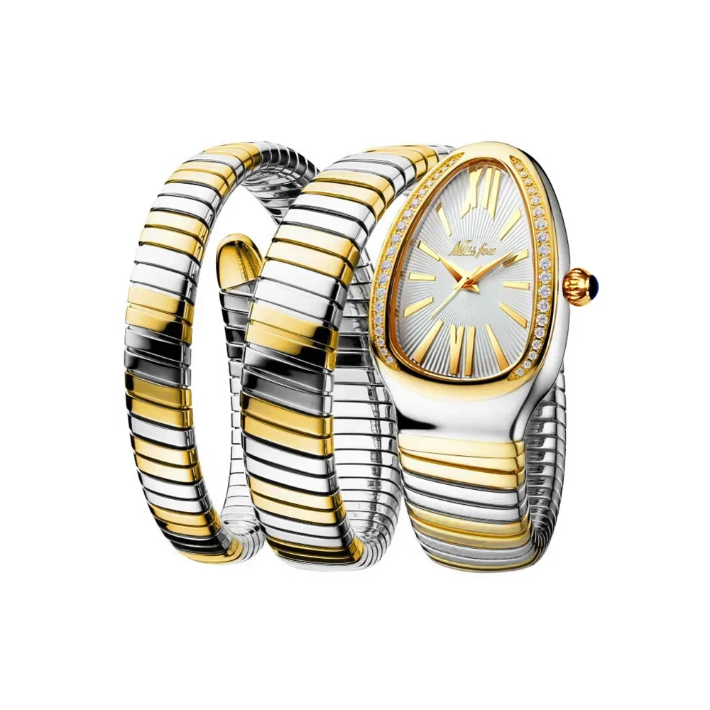 Dropshipping Shining Diamond Fashion Quartz Watch for Women Snake Design Three Loop Bracelet Watches Gold Relojes Para Mujer