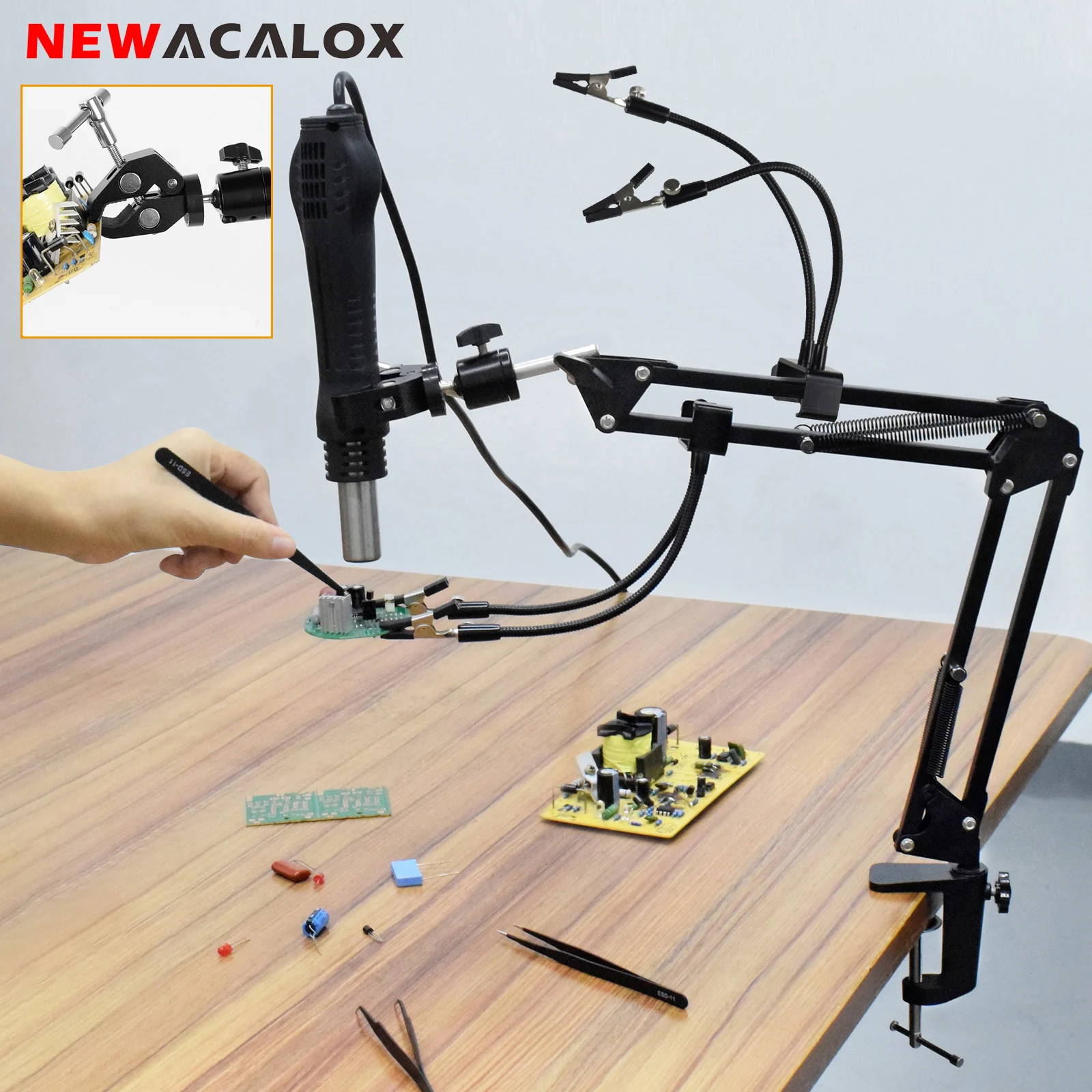 NEWACALOX Soldering Third Hand Tool Adjustable Heat Gun Frame PCB Holder Welding Helping Hands for Desoldering Assistant Repair