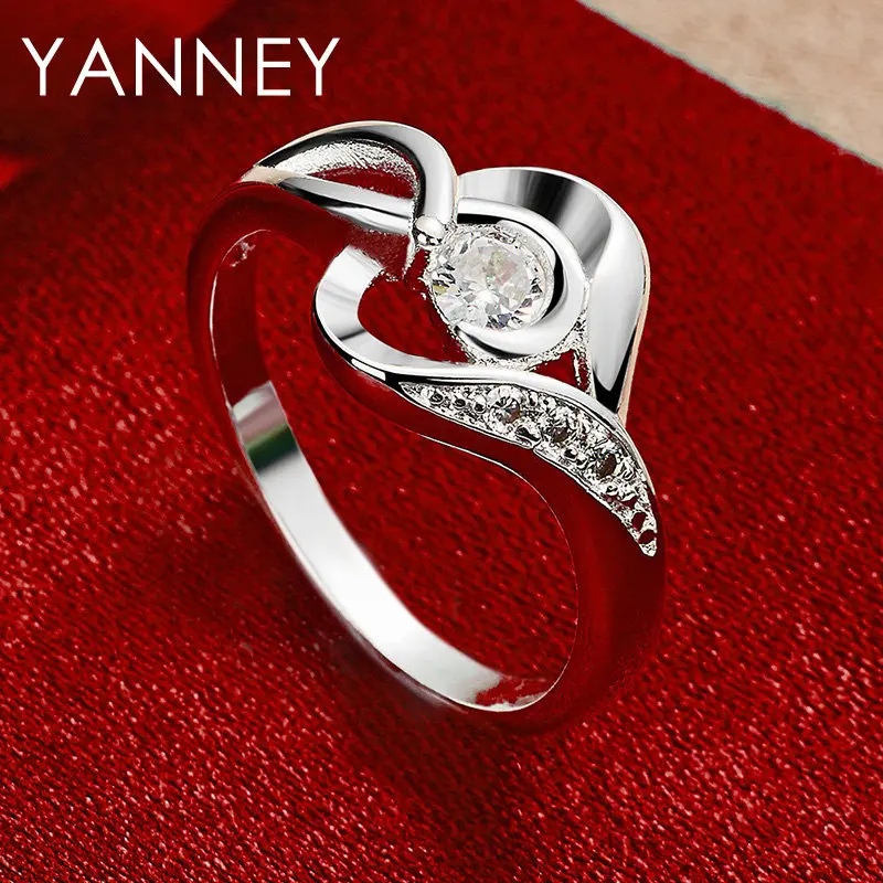 

925 Sterling Silver 7/8/9/10# Romantic Heart Zircon Ring For Women Fashion Charm Christmas Gift Jewelry Wedding Accessories