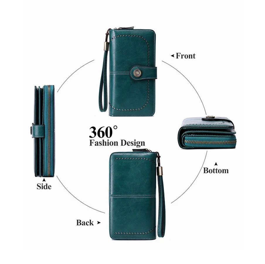 Luxury Texture RFID Blocking Women's Wallet - Retro Hollow Design with Wrist Strap & Large Capacity