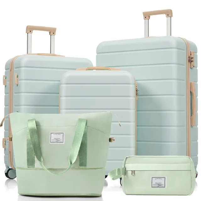 Ensemble de valises, tailles M-L-XL, valises rigides en ABS, ensembles de valises durables, valises avec roulettes pivotantes et serrure, avec sac de toilette, gris vert 1