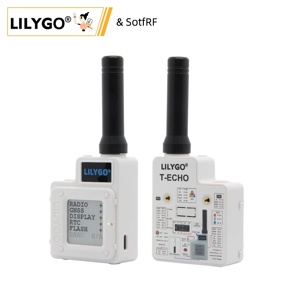 LILYGO® TTGO SotfRF T-Echo NRF52840 LoRa SX1262 433/868/915MHz Wireless Module L76K GPS 1.54 E-Paper BME280 Sensor for Arduino |