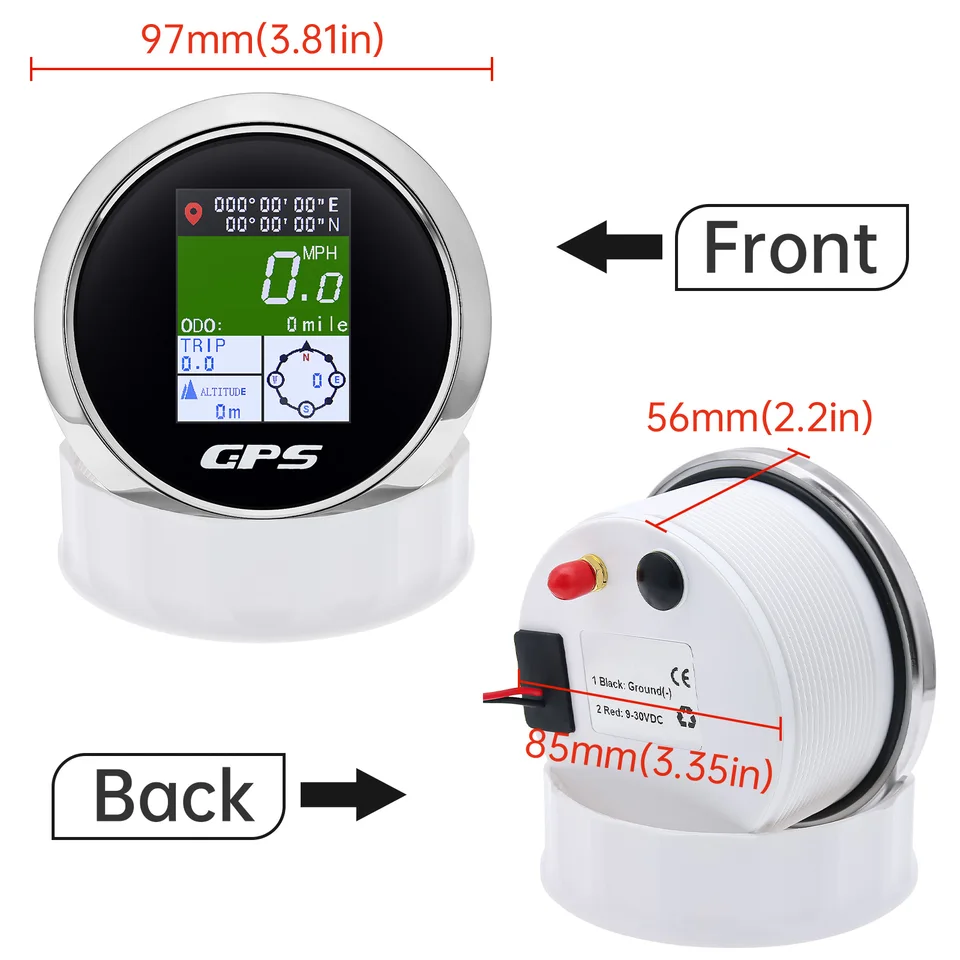 85mm Digitale GPS Snelheidsmeter Knopen MPH KMH LED Backlight Antifog IP67 Waterdicht voor 9 Tot 32V Boot Jacht Auto Motor Totale Kilometerstand Weergavebereik: 0-999999KM (910-00266