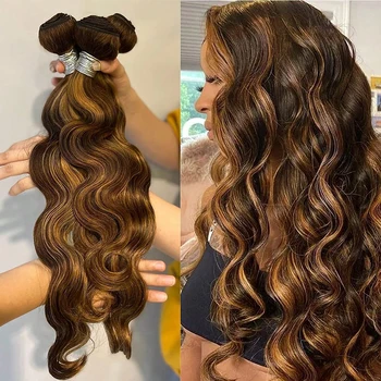 16A Highlight Ombre Bundles Human Hair Unprocessed Brazilian Colored Body Wave Raw Hair Bundles Weave Extensions Deals 1