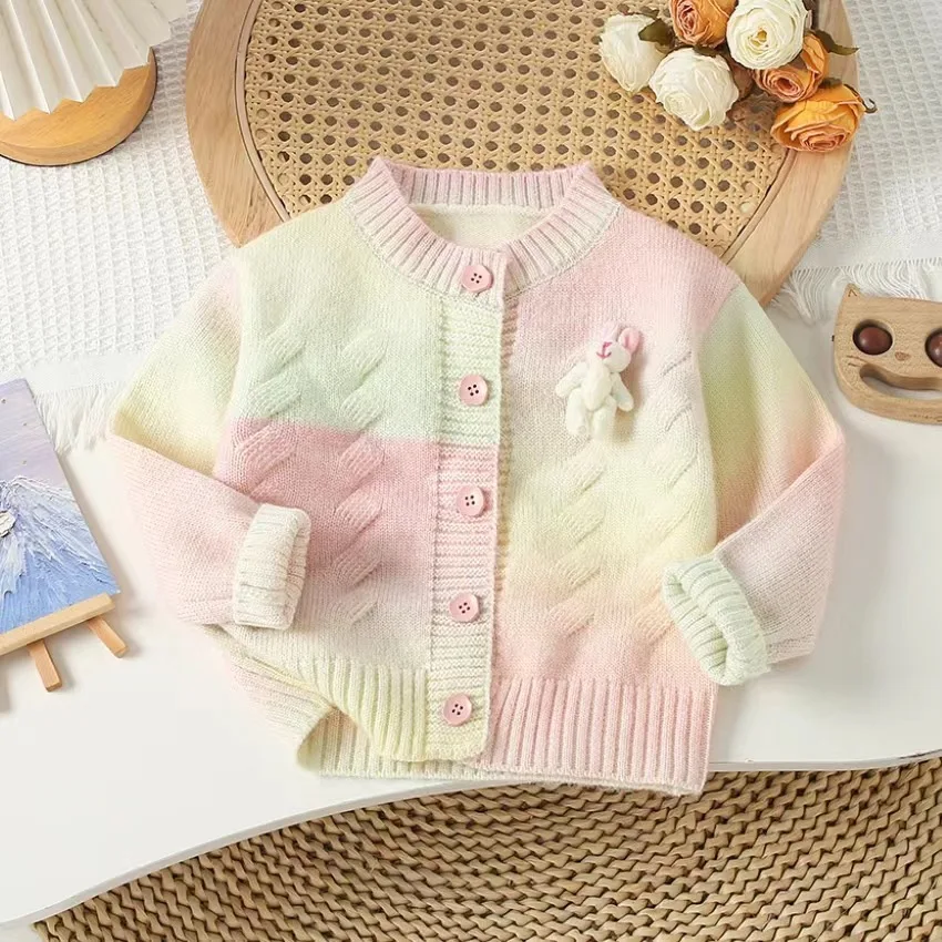 

Girls Woolen Jersey Sweaters Spring Autumn 2024 Children Knitted Jackets For Baby Outerwear Kids Coats Toddler Clothes Tops 5 6Y