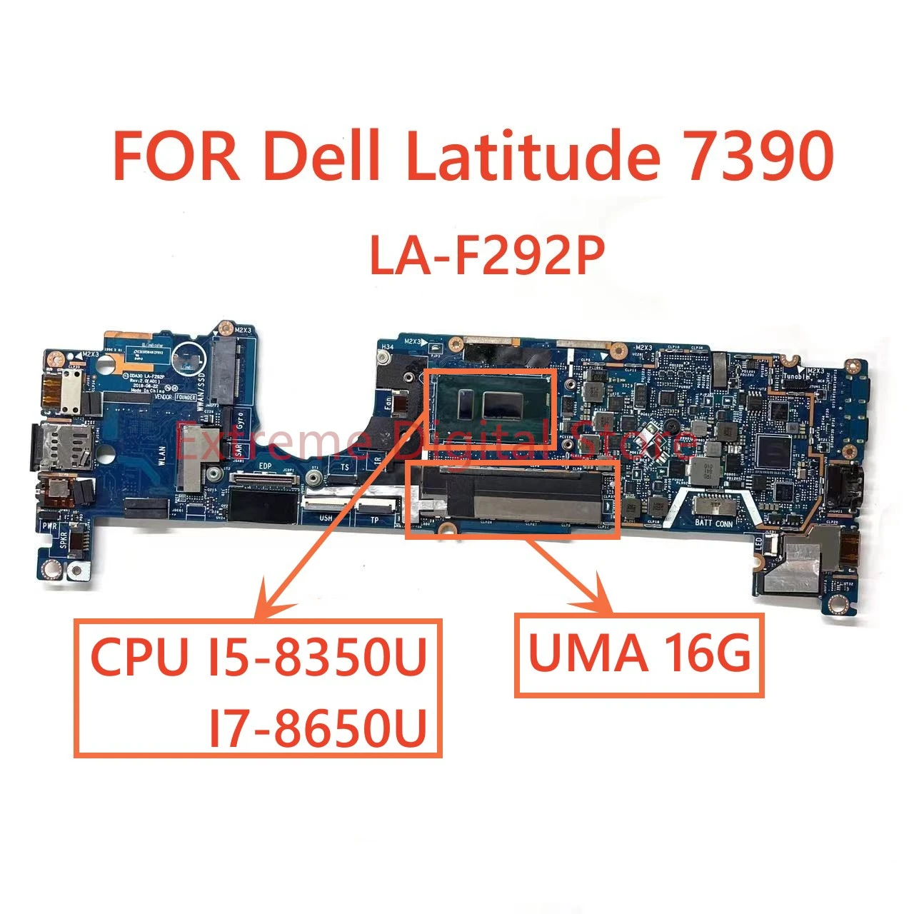 For DELL Latitude 7390 laptop motherboard LA F292P with I5 8350U I7