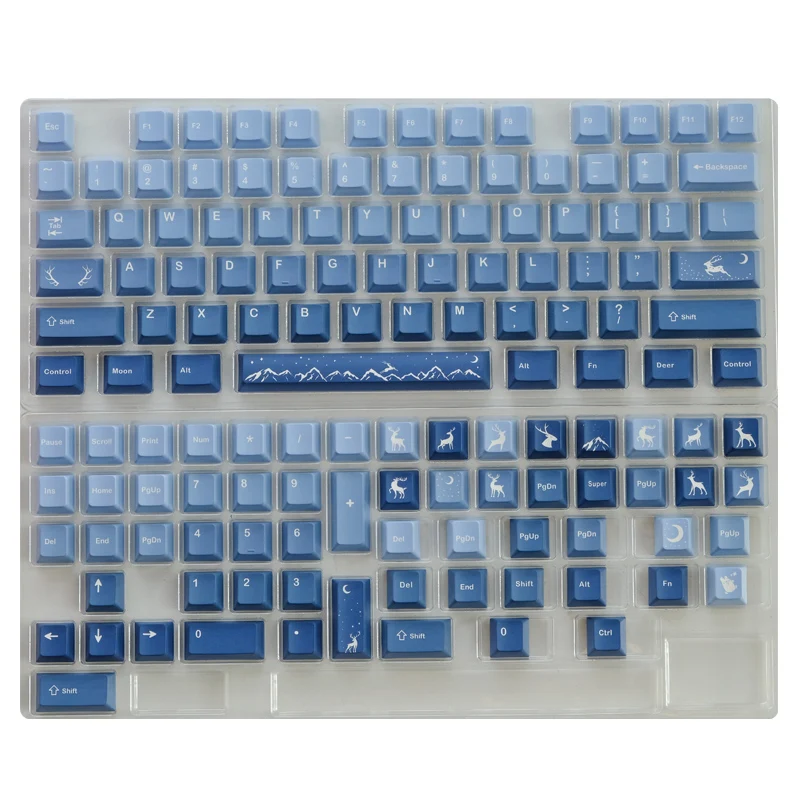 Moon Deer Keycaps Grupo Pbt Sublimação Dye Perfil Cherry Keycap Azul Gradiente 61 74 68 84 87 96 980 104 136 Chaves - Imagem 3