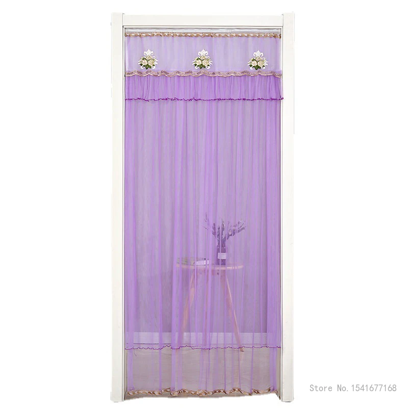Punch-Free Mosquito Screen Door Curtain, Breathable Bedroom Partition Curtain, Double Layer Lace Embroidered Door Curtain