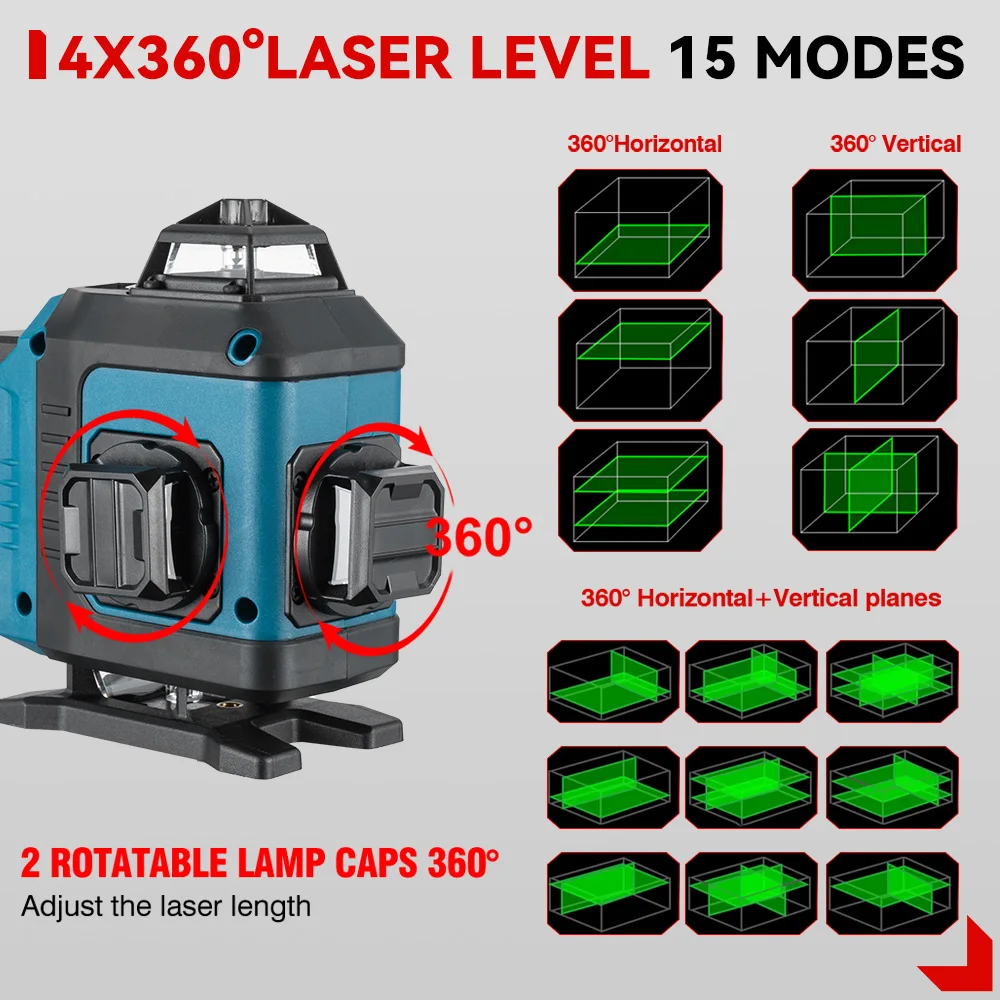 ONEVAN 360° ° Selbstnivellierender 16-Linien-4D-Laser-Wasserwaage mit grüner Linie, horizontal und vertikal, leistungsstarker Laser-Wasserwaage mit grünem Strahl – Detail 4
