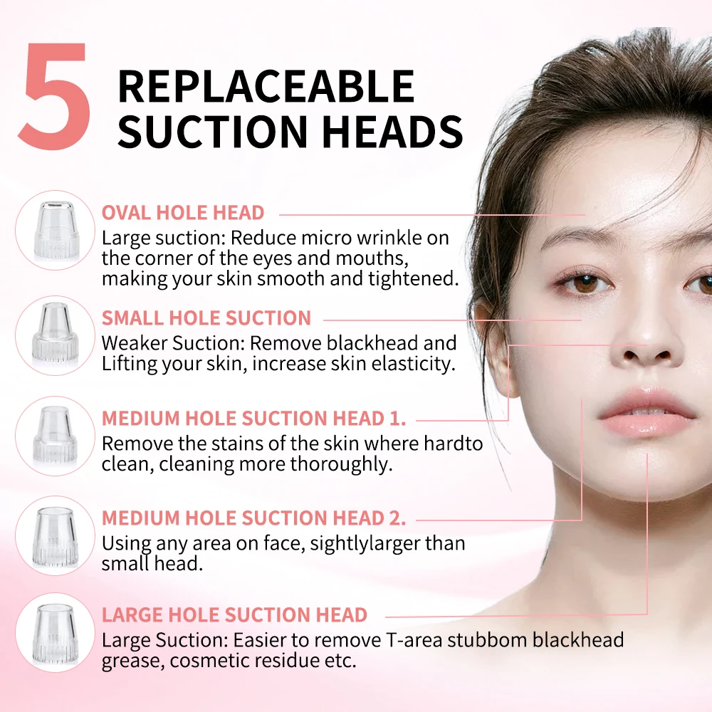 Electric Vacuum Suction Blackhead Remover Facial Pore Cleaner Comedone Spot Acne Pimple Blackhead Extractor USB Rechargeable 5