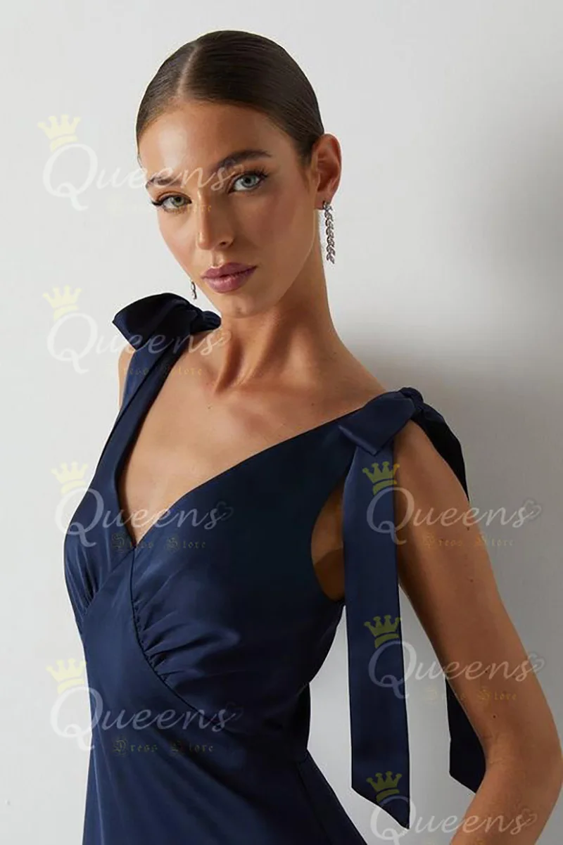 QueensLove Sexy Bridesmaid Dress V-Neck Satin Evening Prom Party Dress Straps A-Line Elegant Wedding Customize