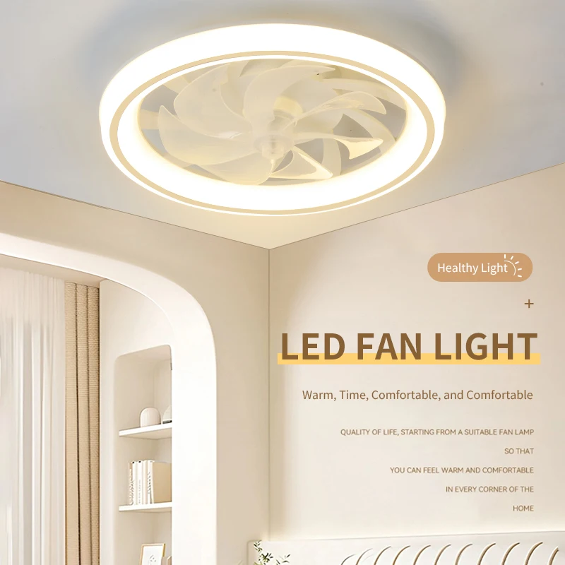 리모컨 침실용 창의적인 LED 선풍기 조명, 보이지 않는 날, 무소음 실내 장식, 천장 선풍기 조명, 48cm