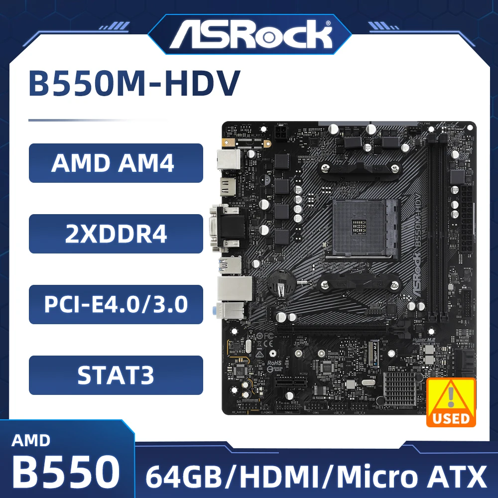 B550 Motherboard ASRock B550M-HDV Used Motherboard Socket AM4 DDR4 64GB M.2 USB3.2  HDMI Micro ATX support Ryzen 4700G cpu