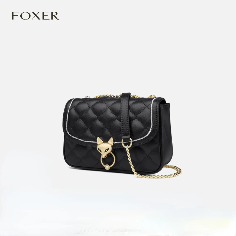 

Original FOXER Small Fragrance Lingge Women's Satchel Leather Shoulder Strap Anti Abrasion Pad Fashionable Elegant Chain Handbag