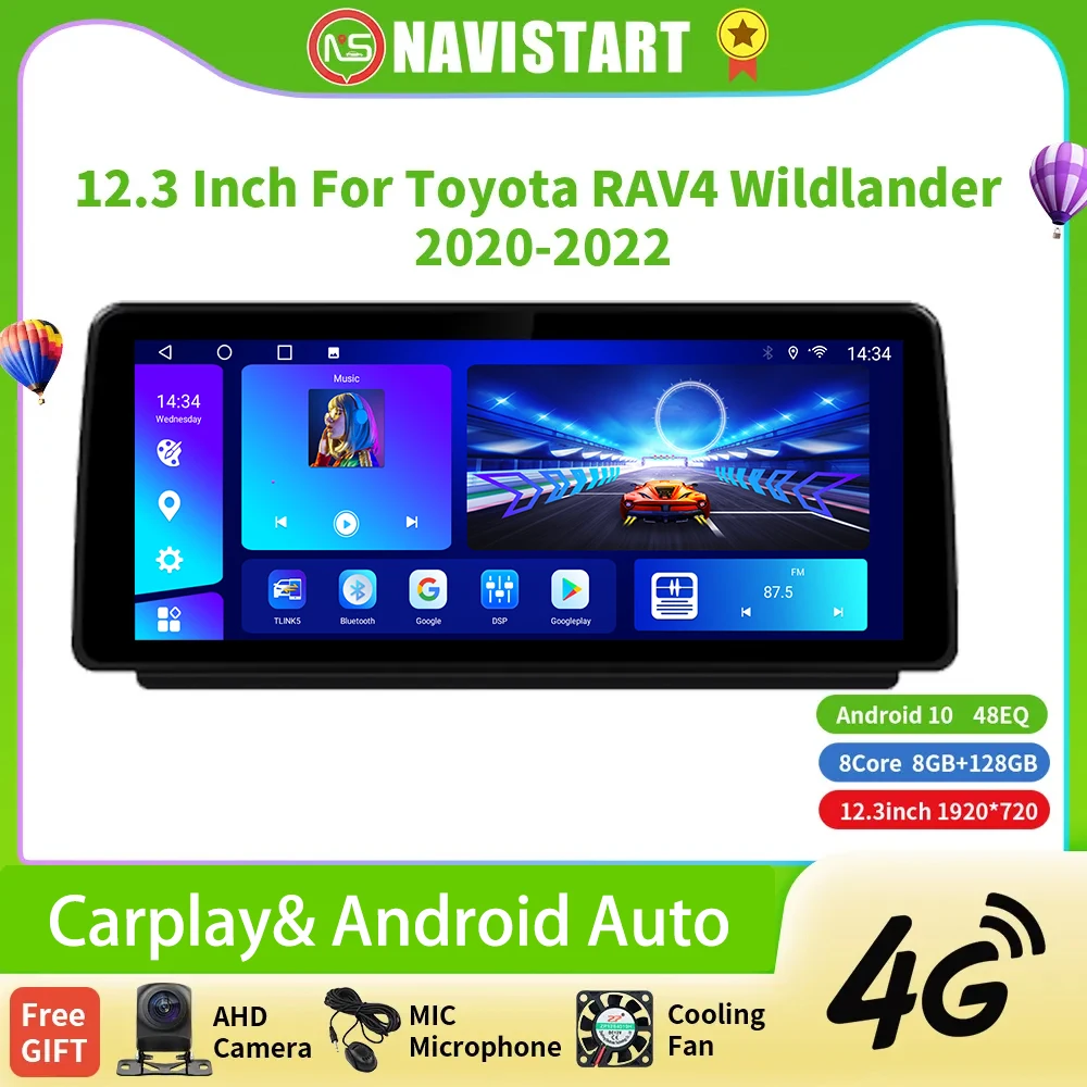 

NAVISTART 12,3 дюймовый автомобильный видеоплеер Радио GPS-навигация для Toyota RAV4 2020-2022 Android Авто Стерео CarPlay головное устройство экран