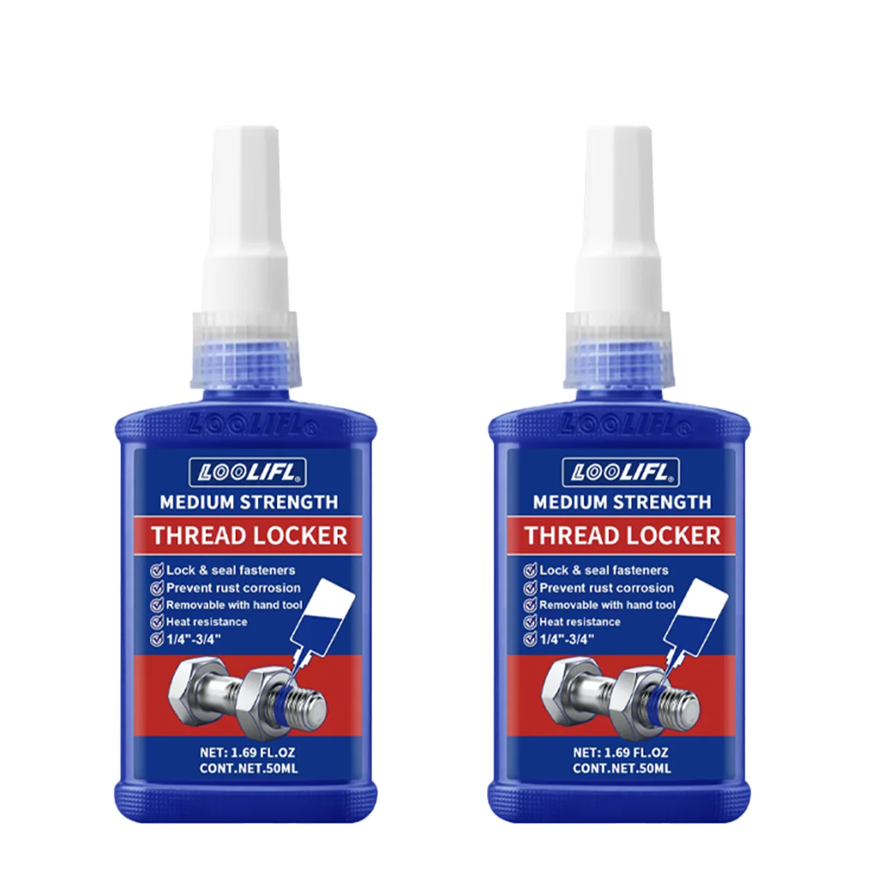 Premium Thread Locking Adhesive - Anti-Loosening, Anti-Shake, Anti-Rust, Anaerobic Solution, Available in Removable and Permanent Strengths, Two-Pack (10g-50g)