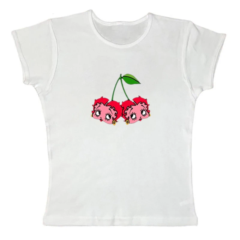 

Summer retro Y2k style clothing high street printed baby T-shirt slim cut top street clothing Gothic short sleeved girl top EMO