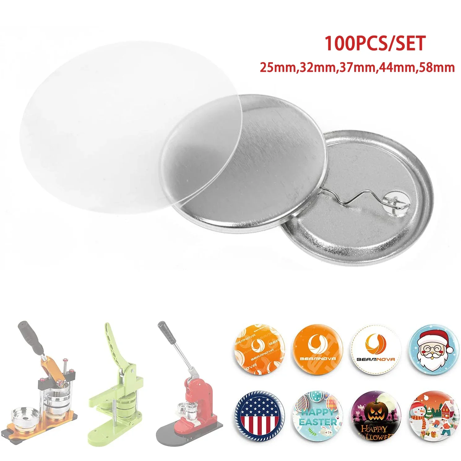 Button Making Supplies Metal Back Badge Button Pins Button Maker Blank Raw Material Pin Buttons Badges Supplies Parts Punch Press Machine 100PCS