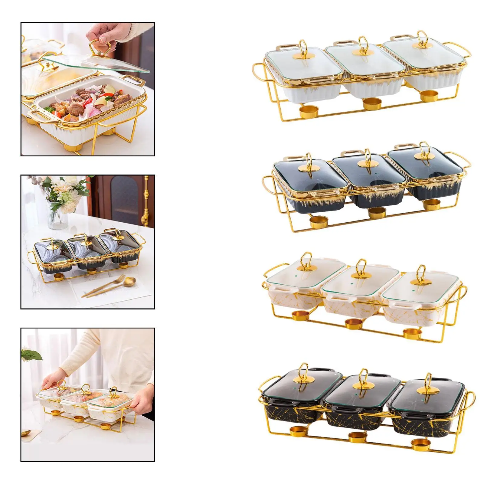 Chafing Dish with Glass Lid Premium Rectangular et Warmer Set Ceramic Casserole Dish for Banquet Holiday Event Party Wedding