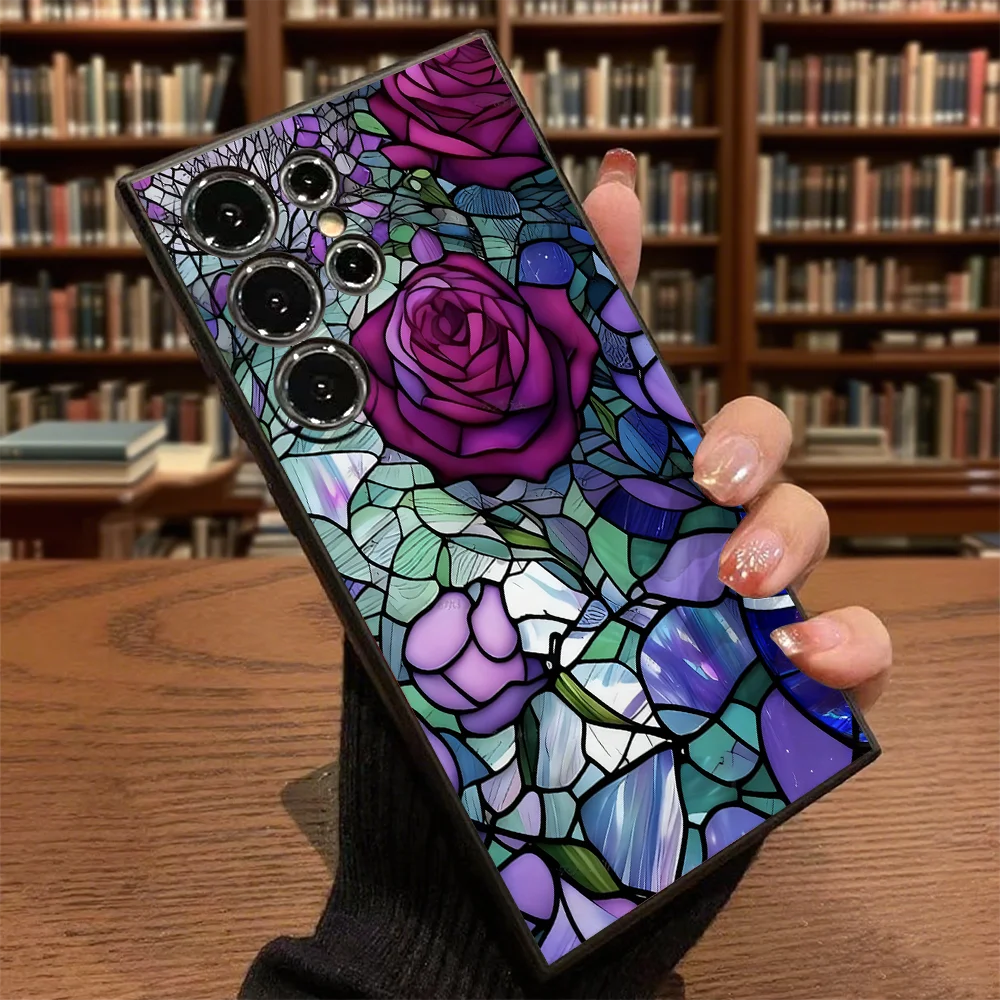 Elegant Stained Glass Purple Rose Soft TPU Slim Fit Shockproof Case