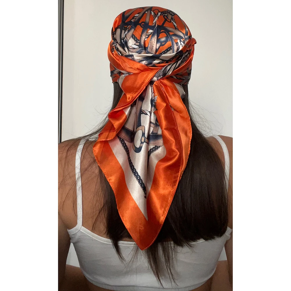 

Шелковый шарф, летний шарф для волос/головы в Звездном стиле, черный платок, Женский атласный парео, платок, бандана, головная повязка