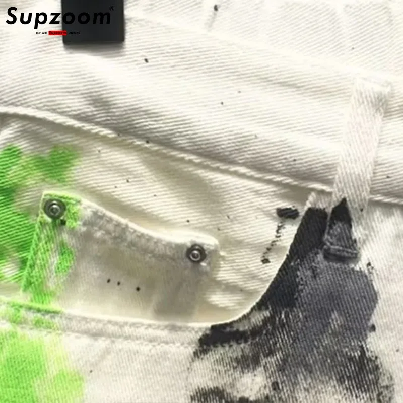 Casual Summer Splash Ink Denim Hand-painted Graffiti Loose Straight Shorts Men