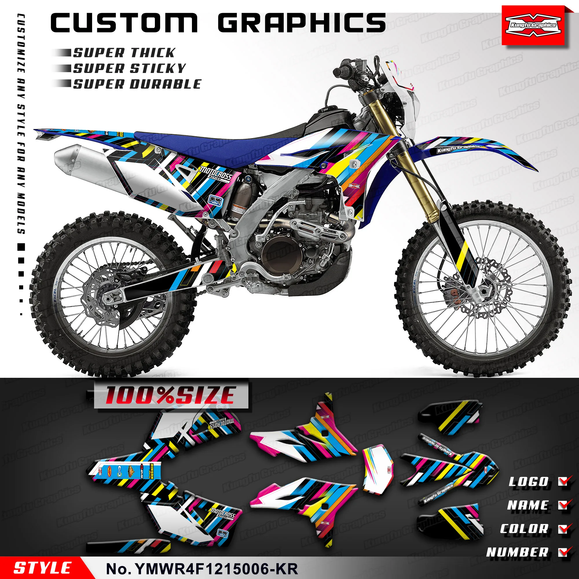 

KUNGFU GRAPHICS MX, наклейки, индивидуальный Набор наклеек для Yamaha WR450F 2012 2013 2014 YMWR4F1215006-KR