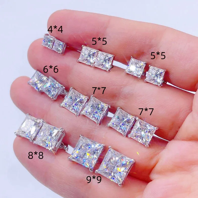 CUC 3-10MM Hip Hop Baguette CZ Stud Earrings With Screw Back AAA Zircon Men Women Square Earrings Trend Wedding Jewelry Gift 2
