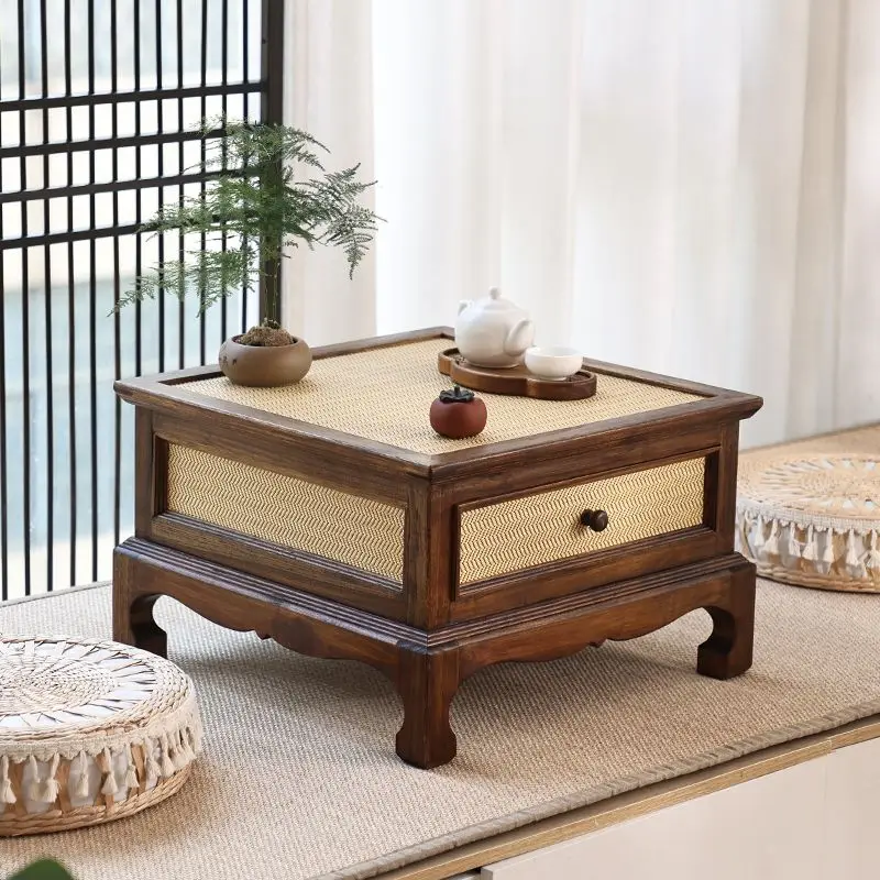 

Solid wood coffee table cushion small table balcony bay window Zen tea table